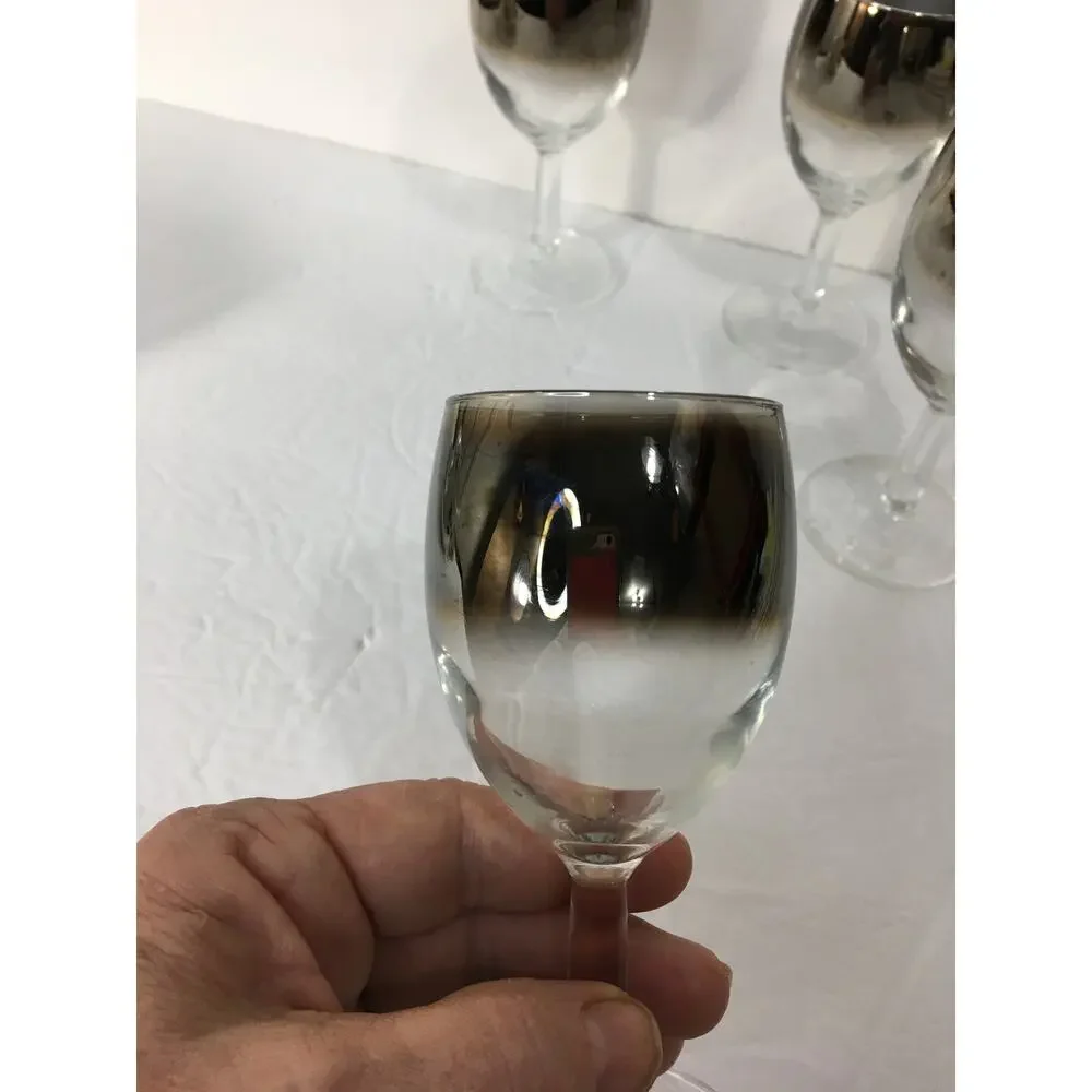 Set of 5 Vintage Atomic Silver Fade Wine Glasses Made in‎ France